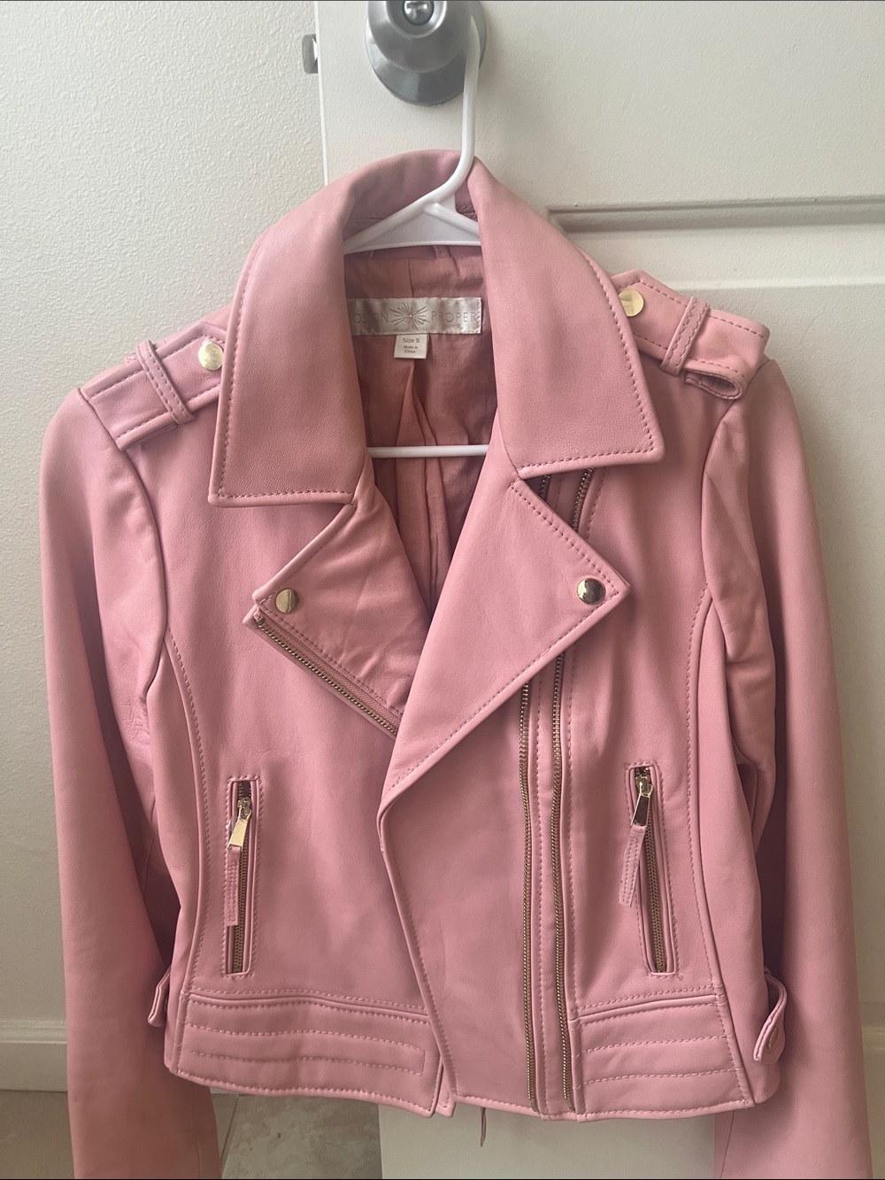 Boston Proper 100% Leather Blush Pink Moto Jacket Gold Hardware Size S